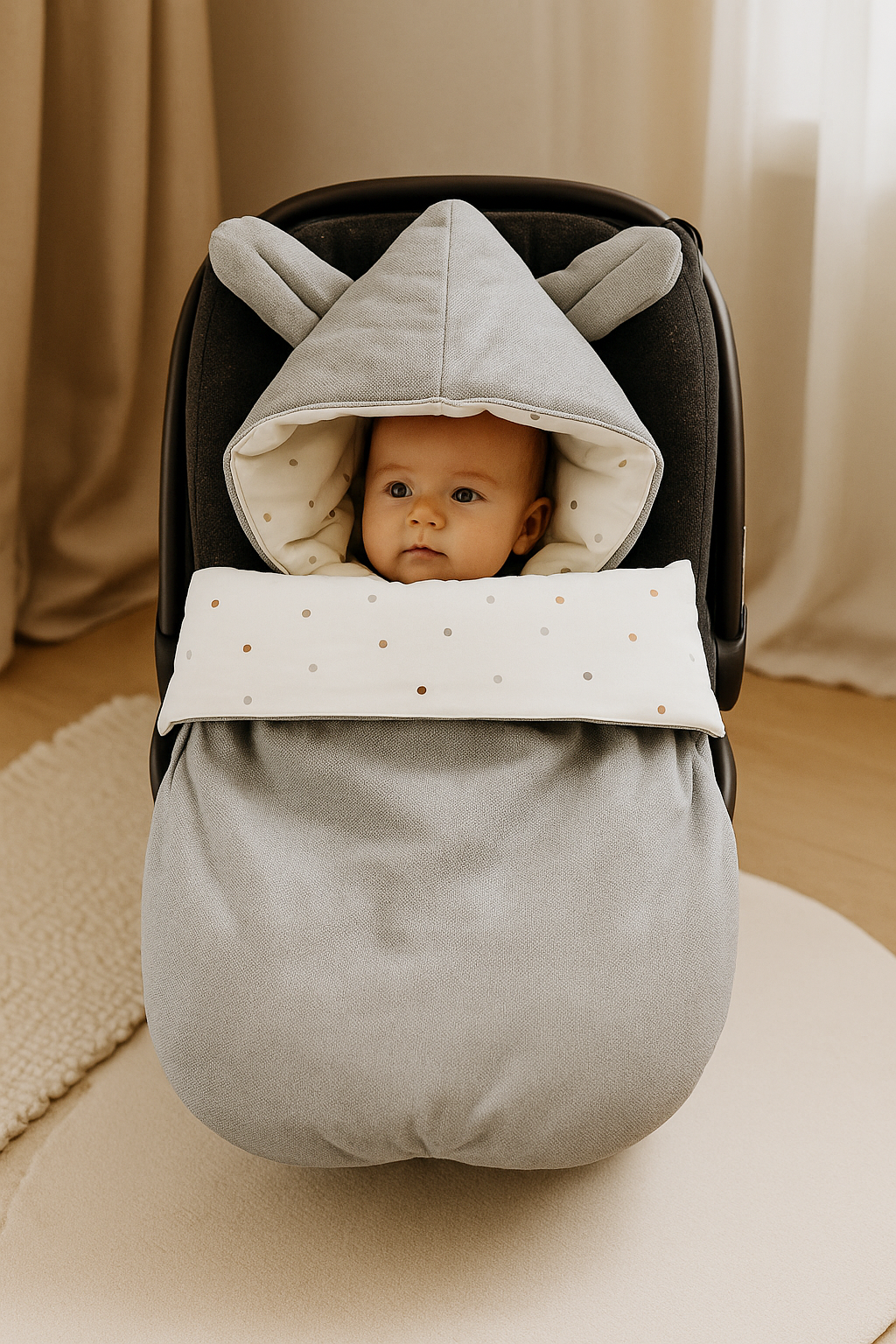 Winterfußsack Fußsack Babyschale Winter Herbst Babyfußsack warm, Einschlagdecke Baby Kinderwagen Bett Wiege Buggy universal 3-Punkt und 5-Punkt Gurt GRAU