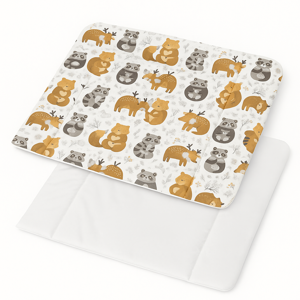 Wickelauflage zweiseitige Wickelunterlage - Wasserdicht, Premium Baumwolle, Bären,Fuchs, Jungen, Baby Kinder 75x75 cm