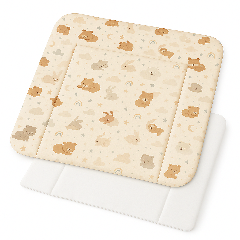 Wickelauflage zweiseitige Wickelunterlage - Wasserdicht, Premium Baumwolle, Tiere, Wolken, Baby Kinder 75x75 cm