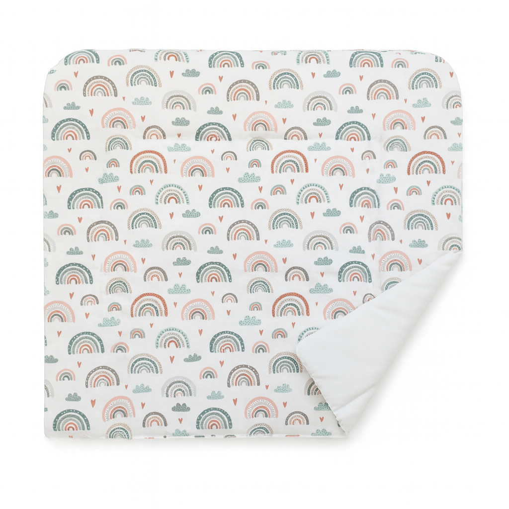 Wickelauflage zweiseitige Wickelunterlage - Wasserdicht, Premium Baumwolle, Rosa Regenbogen, Mädchen Baby Kinder 75x75 cm