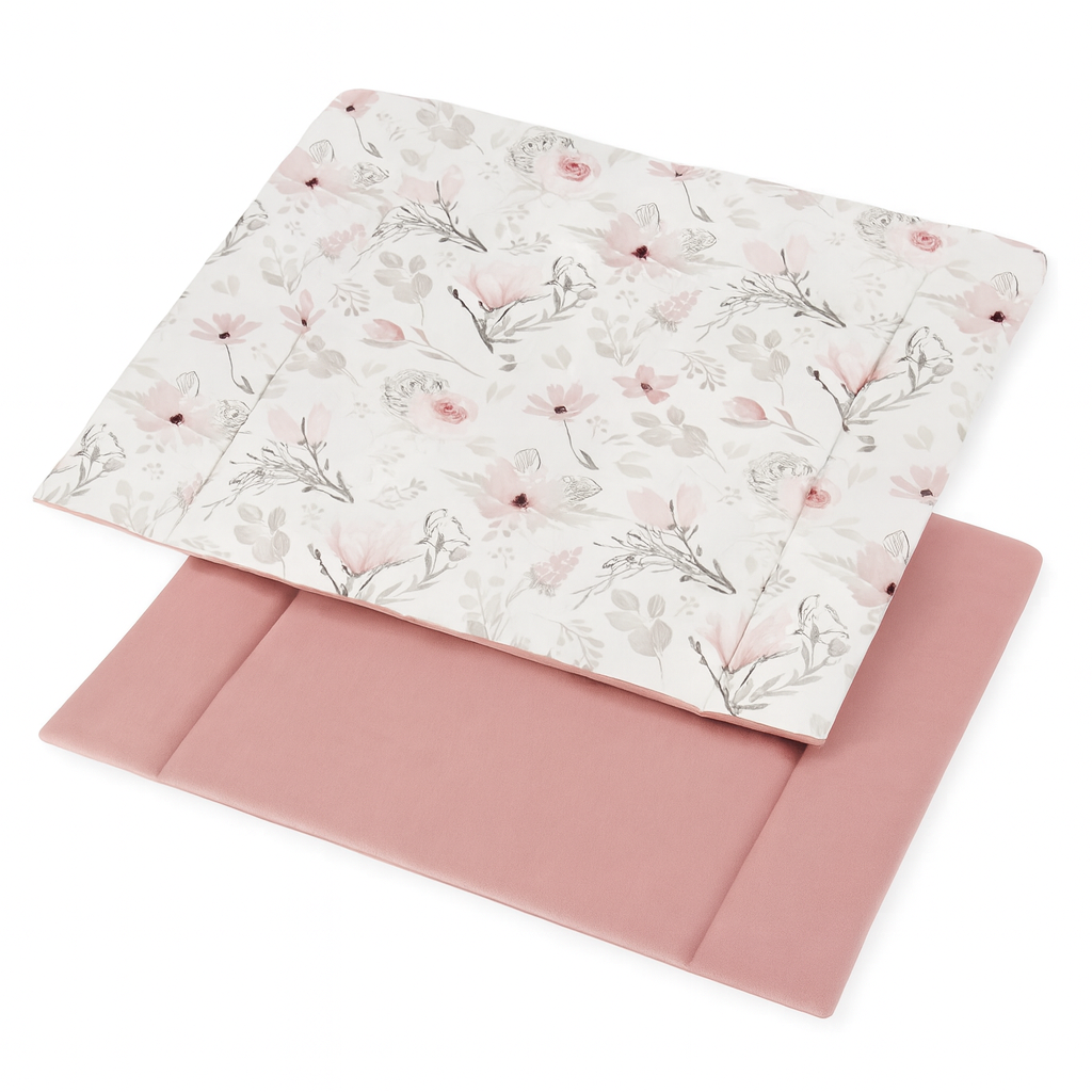 Wickelauflage zweiseitige Wickelunterlage - Premium Baumwolle, Rosa Flowers, Blumen, Mädchen Baby Kinder 75x75 cm