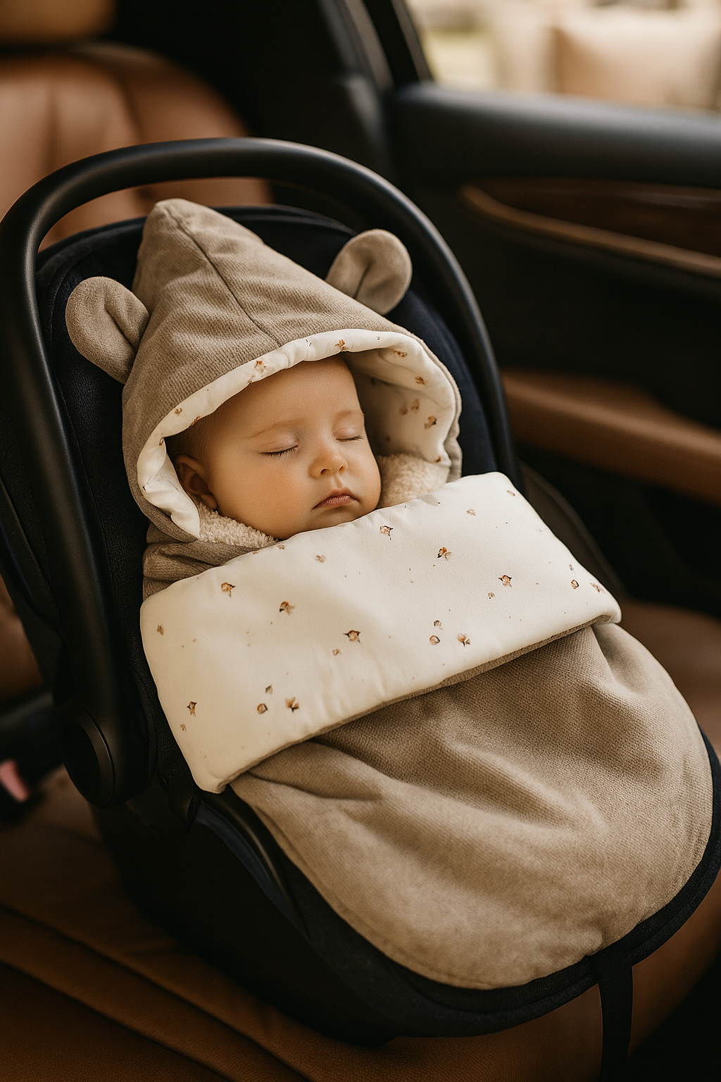 Winterfußsack Fußsack Babyschale Winter Herbst Babyfußsack warm, Einschlagdecke Baby Kinderwagen Bett Wiege Buggy universal 3-Punt und 5-Punkt Gurt BEIGE