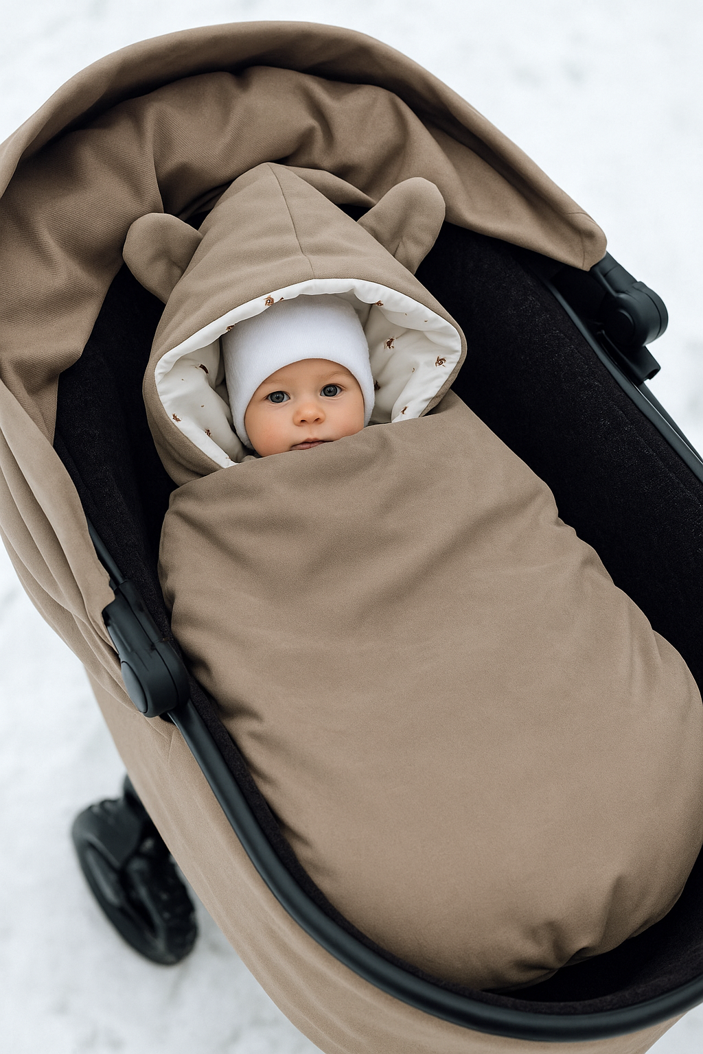 Winterfußsack Fußsack Babyschale Winter Herbst Babyfußsack warm, Einschlagdecke Baby Kinderwagen Bett Wiege Buggy universal 3-Punt und 5-Punkt Gurt BEIGE