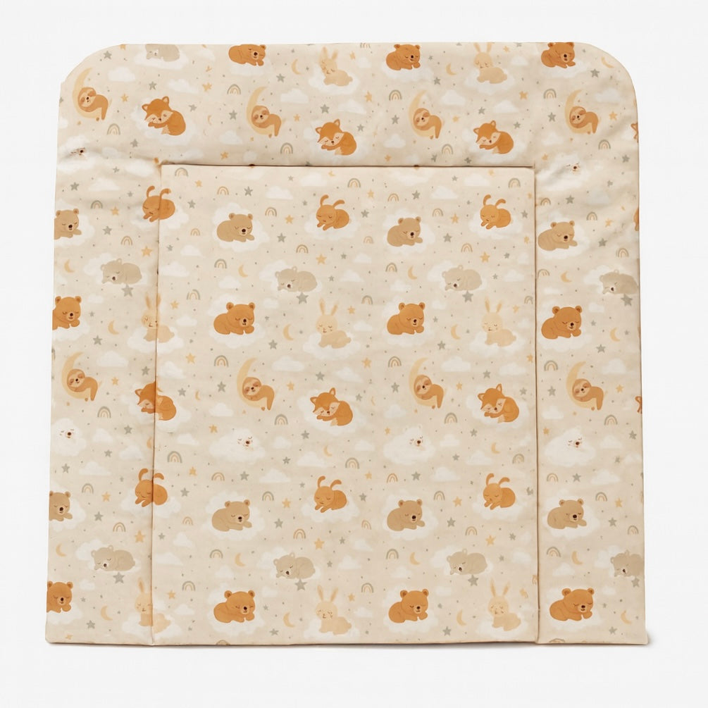 Wickelauflage zweiseitige Wickelunterlage - Wasserdicht, Premium Baumwolle, Tiere, Wolken, Baby Kinder 75x75 cm