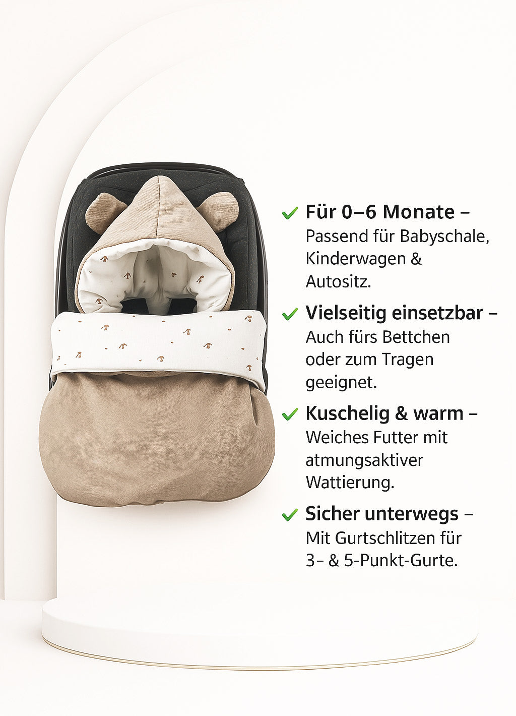 Winterfußsack Fußsack Babyschale Winter Herbst Babyfußsack warm, Einschlagdecke Baby Kinderwagen Bett Wiege Buggy universal 3-Punt und 5-Punkt Gurt BEIGE