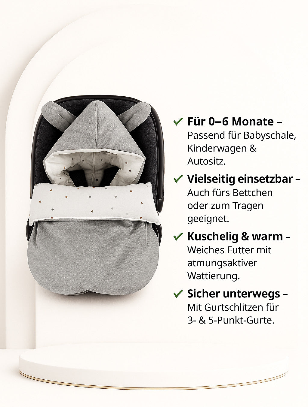 Winterfußsack Fußsack Babyschale Winter Herbst Babyfußsack warm, Einschlagdecke Baby Kinderwagen Bett Wiege Buggy universal 3-Punkt und 5-Punkt Gurt GRAU