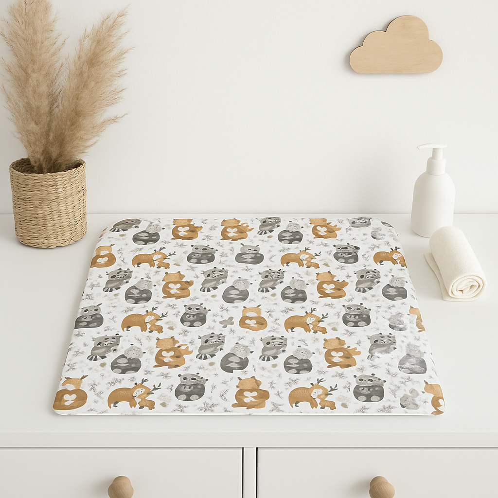 Wickelauflage zweiseitige Wickelunterlage - Wasserdicht, Premium Baumwolle, Bären,Fuchs, Jungen, Baby Kinder 75x75 cm