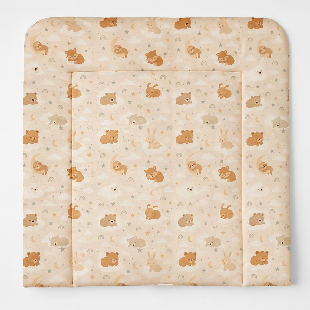 Wickelauflage zweiseitige Wickelunterlage - Wasserdicht, Premium Baumwolle, Tiere, Wolken, Baby Kinder 75x75 cm