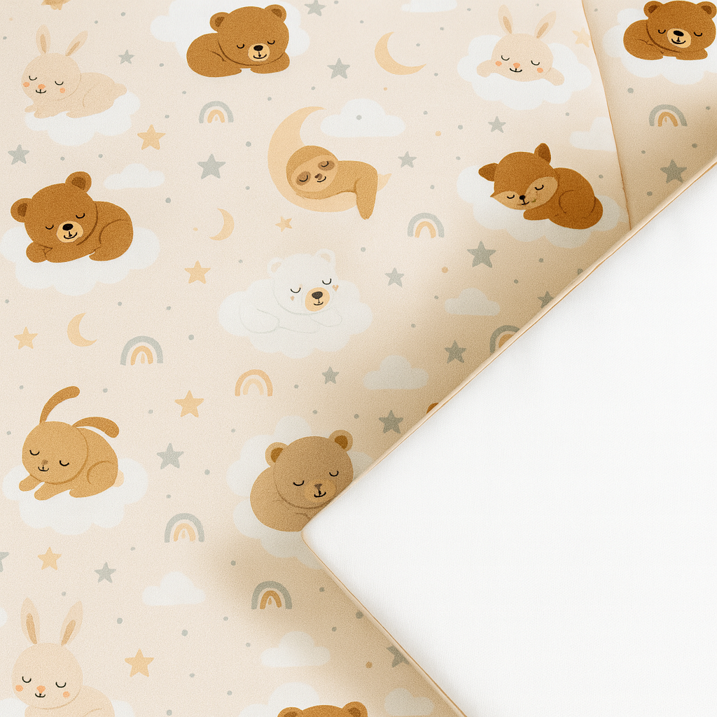 Wickelauflage zweiseitige Wickelunterlage - Wasserdicht, Premium Baumwolle, Tiere, Wolken, Baby Kinder 75x75 cm