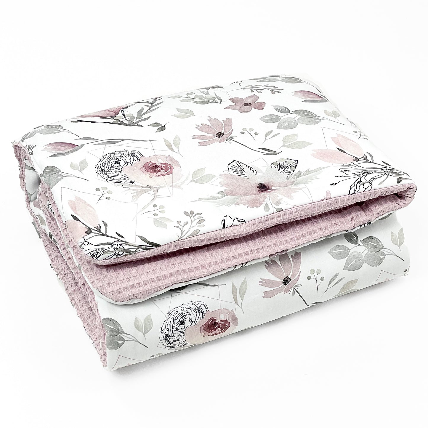 Babydecke 100x75 cm Kuscheldecke 100% Baumwolle Waffelstoff Warm Rosa Altrosa Blumen
