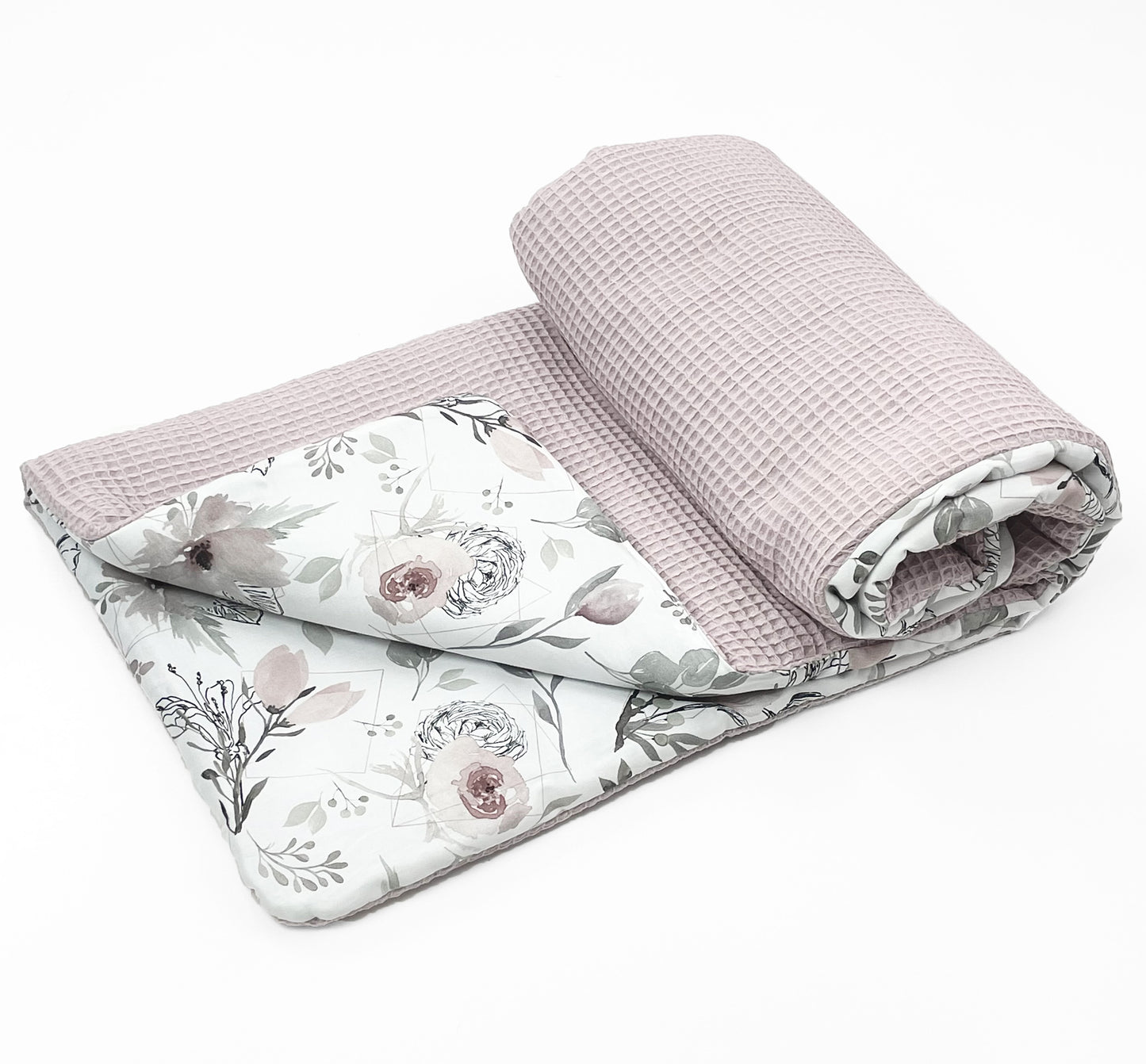 Babydecke 100x75 cm Kuscheldecke 100% Baumwolle Waffelstoff Warm Rosa Altrosa Blumen