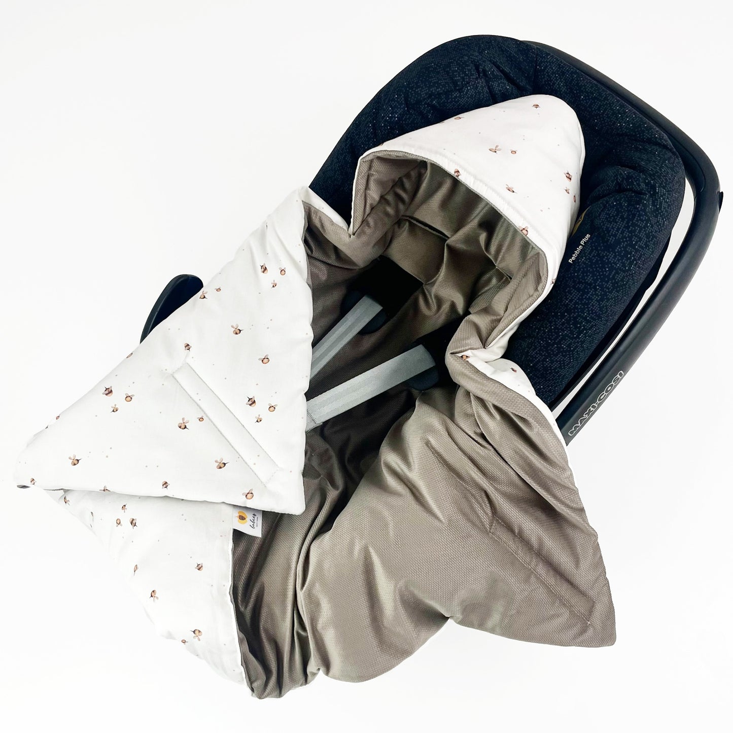 Einschlagdecke für Babyschale Autositz Universal Weich Warm mit Füllung Baby Decke Beige Biene Bee Mädchen Junge