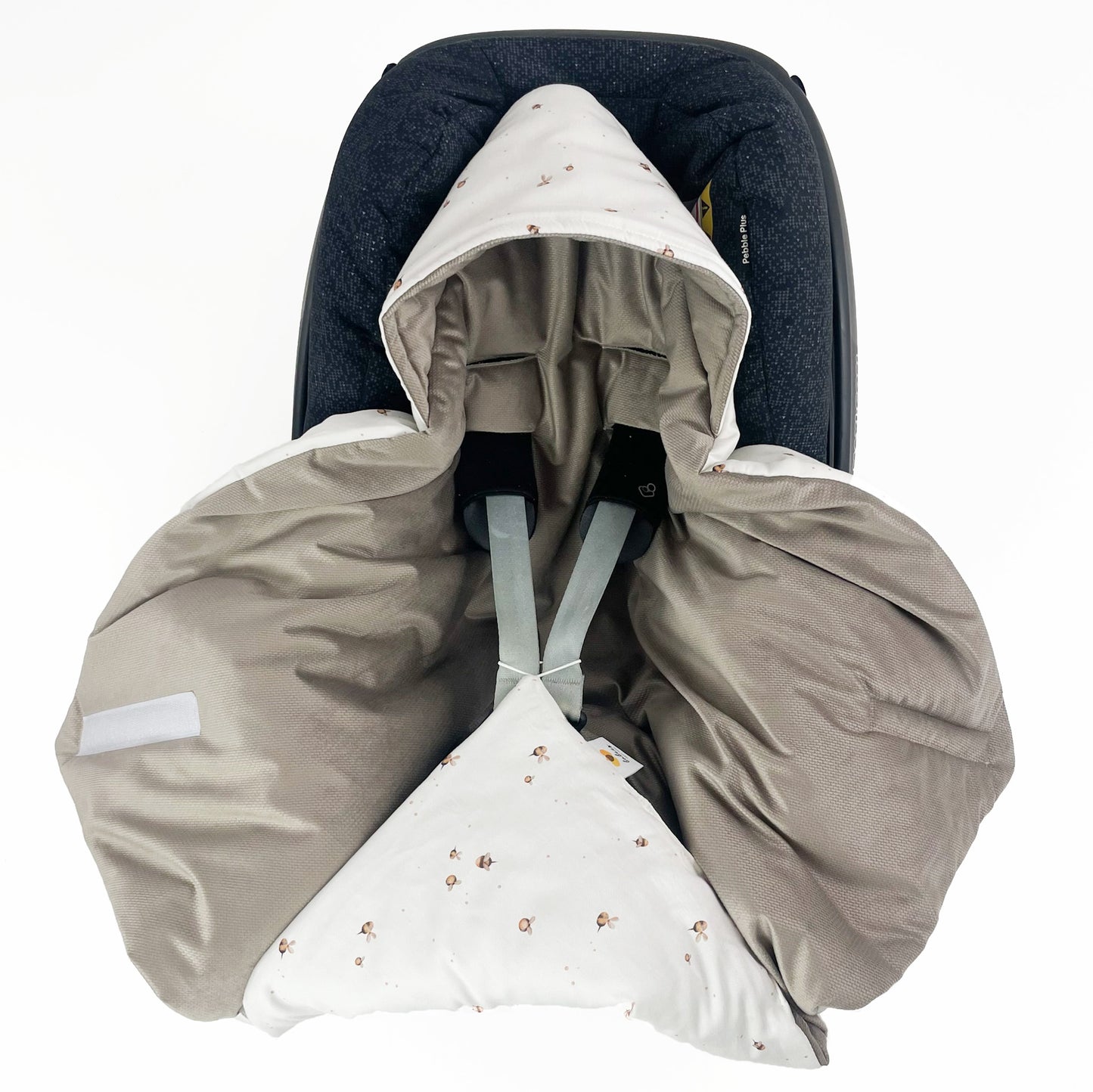 Einschlagdecke für Babyschale Autositz Universal Weich Warm mit Füllung Baby Decke Beige Biene Bee Mädchen Junge