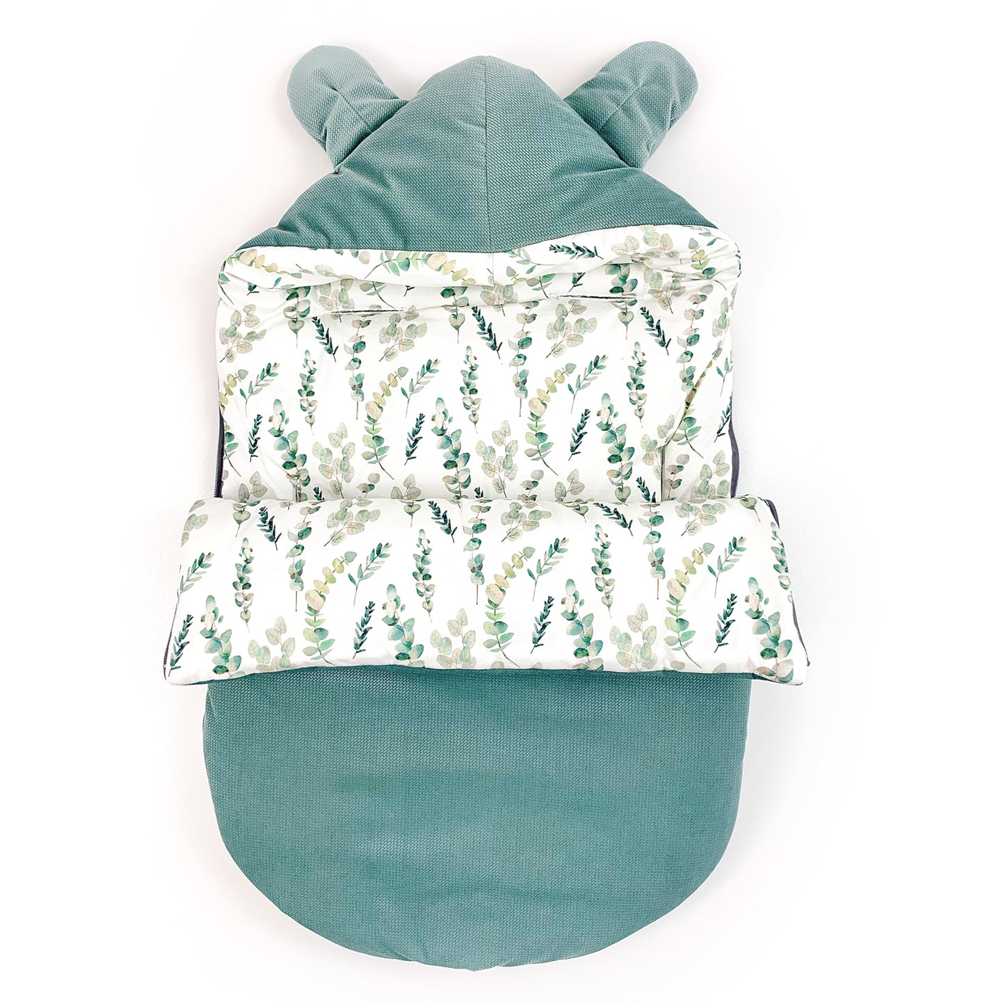 Winterfußsack Fußsack Babyschale Winter Herbst Babyfußsack warm, Einschlagdecke Baby Kinderwagen Bett Wiege Buggy universal 3-Punkt und 5-Punkt Gurt EUKALYPTUS