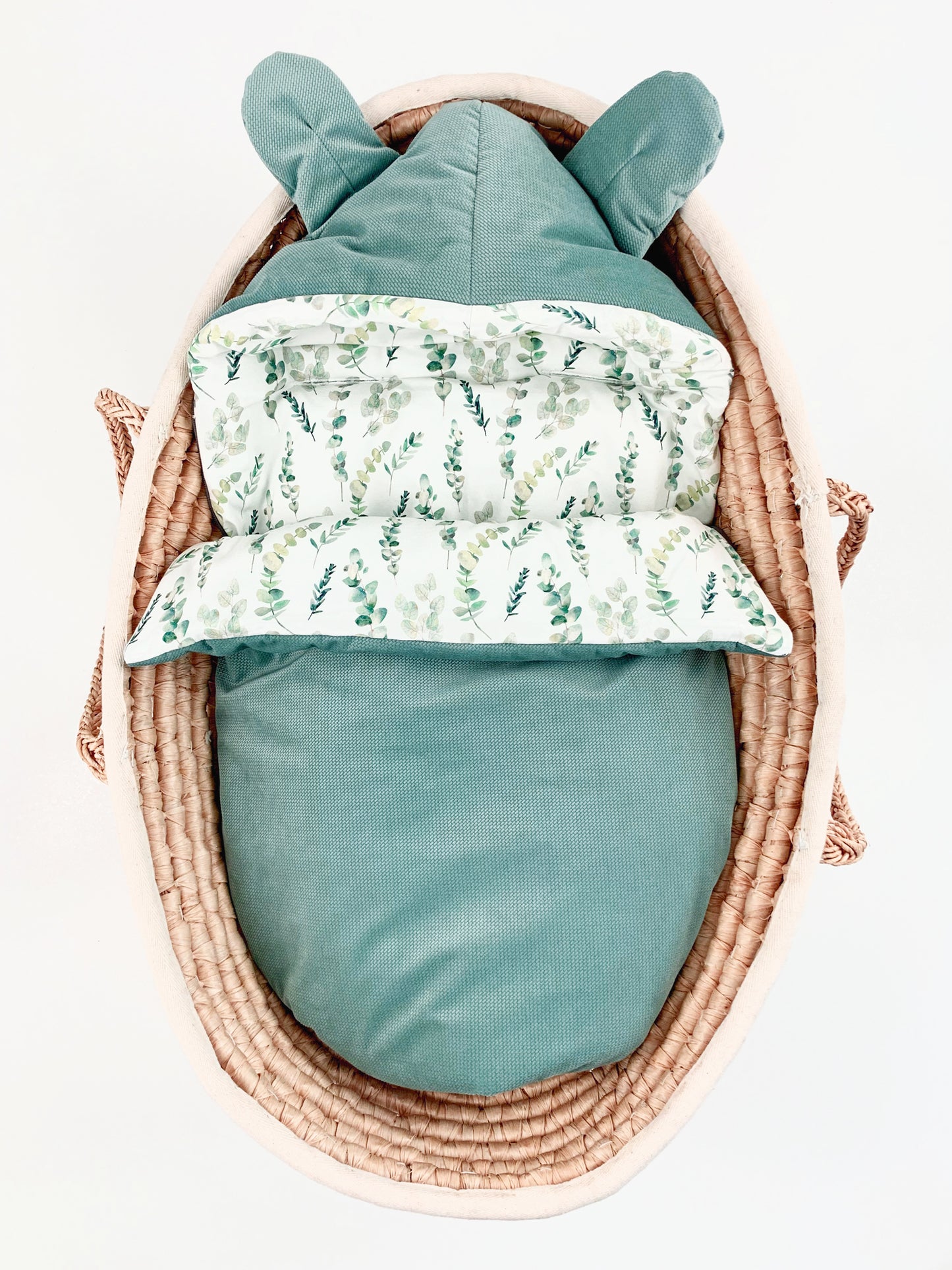 Winterfußsack Fußsack Babyschale Winter Herbst Babyfußsack warm, Einschlagdecke Baby Kinderwagen Bett Wiege Buggy universal 3-Punkt und 5-Punkt Gurt EUKALYPTUS