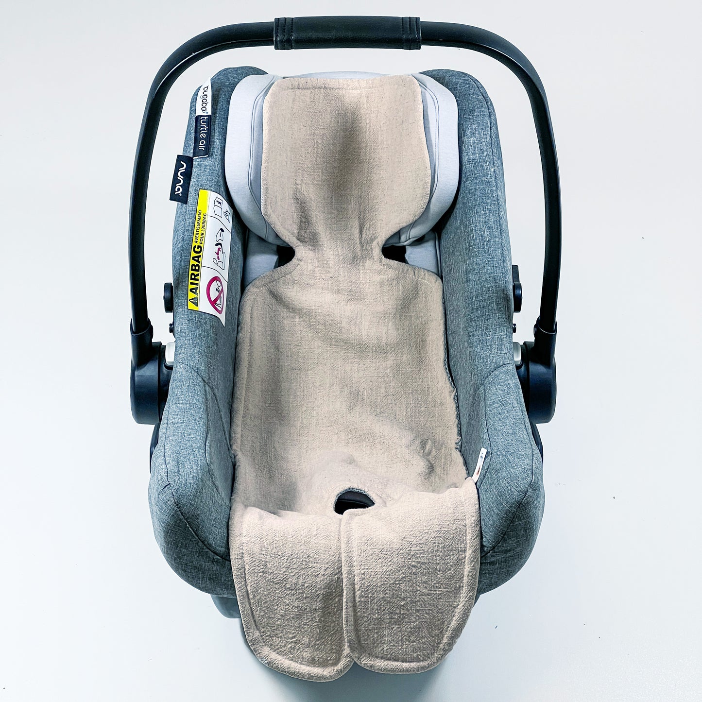 Atmungsaktive Sitzauflage für Babyschale Kinderautositz Kinderwagen Antischwitz, universal Gruppe 0+ (0-13kg) Gruppe I (9-18kg) LEINEN