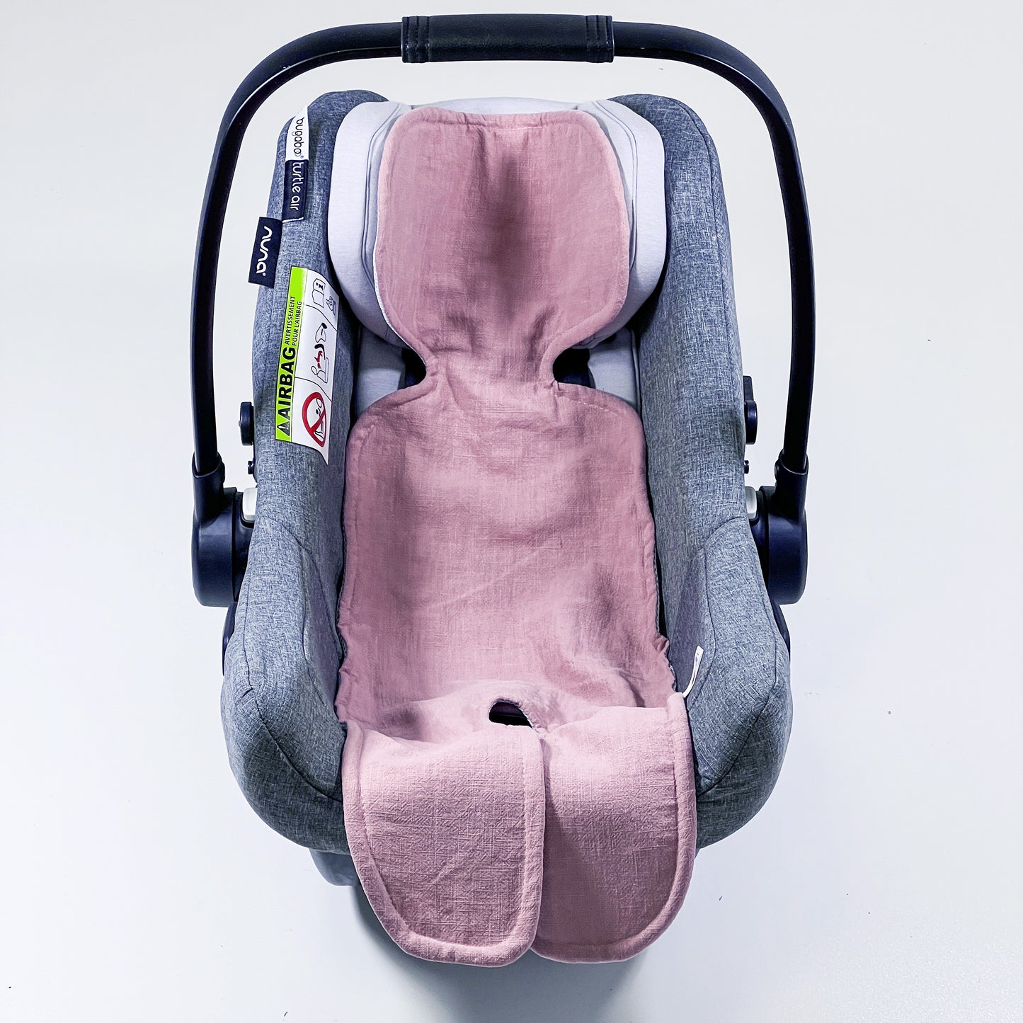 Atmungsaktive Sitzauflage für Babyschale Kinderautositz Kinderwagen Antischwitz, universal Gruppe 0+ (0-13kg) Gruppe I (9-18kg) LEINEN