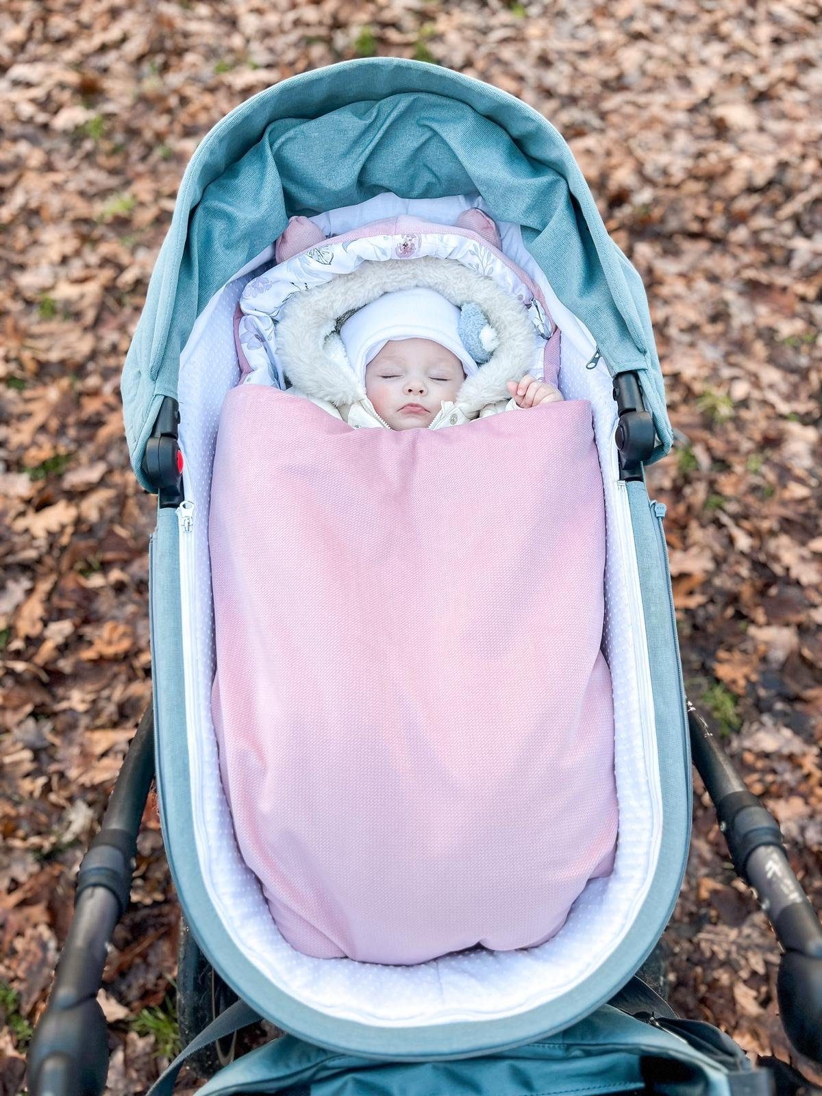 Winterfußsack Fußsack Babyschale Winter Herbst Babyfußsack warm, Einschlagdecke Baby Kinderwagen Bett Wiege Buggy universal 3-Punkt und 5-Punkt Gurt ROSA