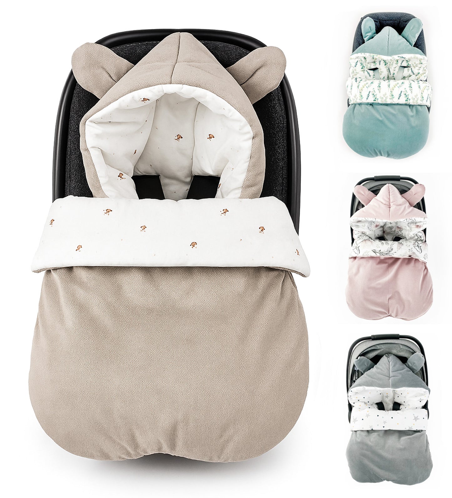 Winterfußsack Fußsack Babyschale Winter Herbst Babyfußsack warm, Einschlagdecke Baby Kinderwagen Bett Wiege Buggy universal 3-Punt und 5-Punkt Gurt BEIGE