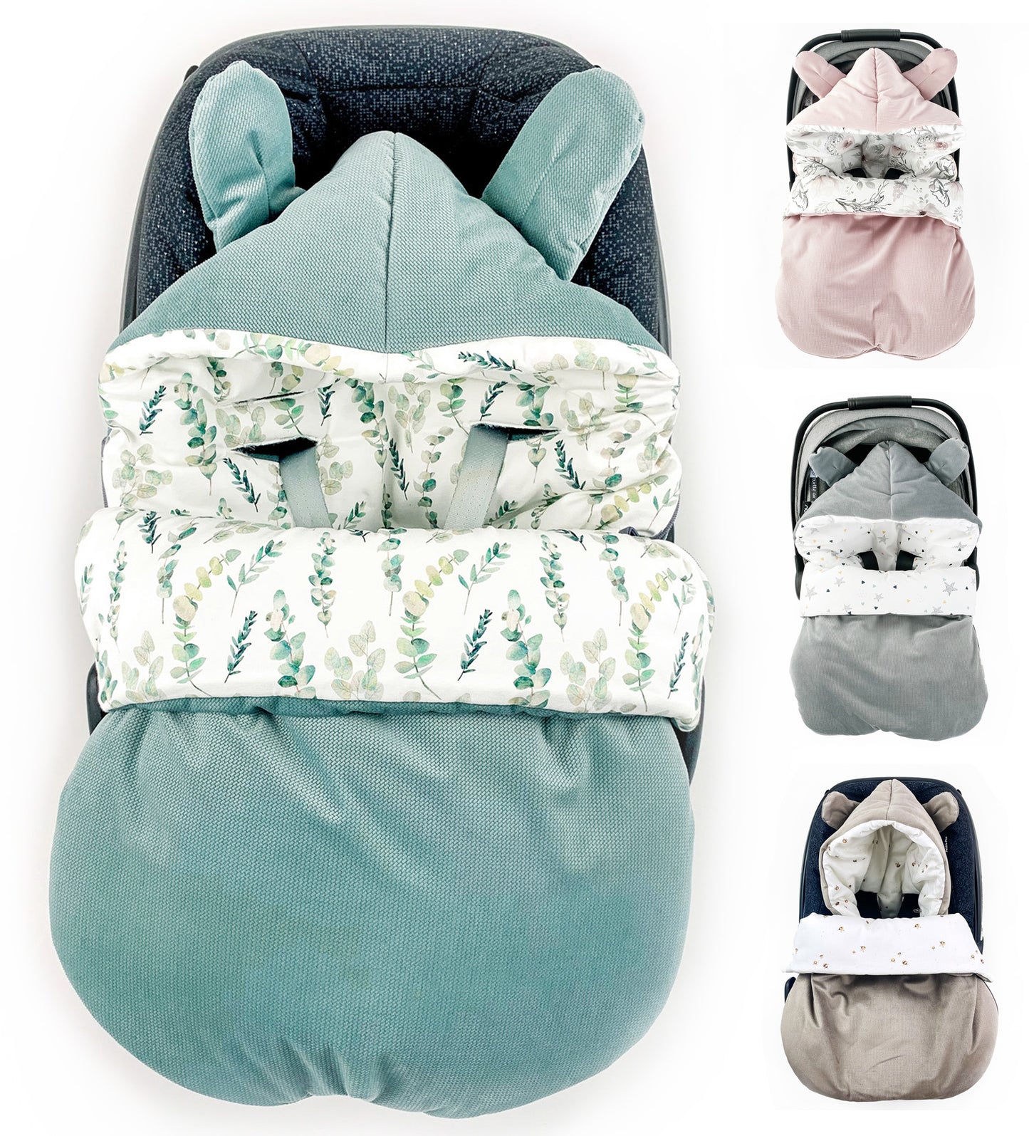 Winterfußsack Fußsack Babyschale Winter Herbst Babyfußsack warm, Einschlagdecke Baby Kinderwagen Bett Wiege Buggy universal 3-Punkt und 5-Punkt Gurt EUKALYPTUS