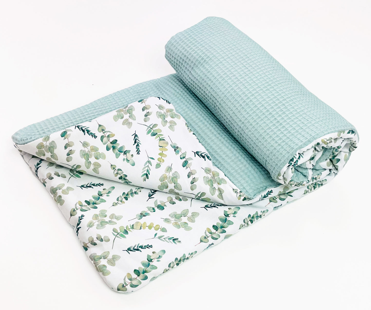 Babydecke 100x75 cm Kuscheldecke 100% Baumwolle Waffelstoff Warm Eukalyptus