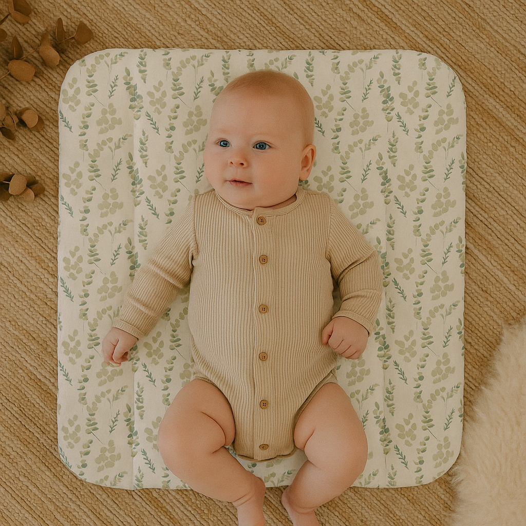 Wickelauflage zweiseitige Wickelunterlage - Premium 100% Baumwolle Salbei Eukalyptus Mädchen Junge Baby Kinder