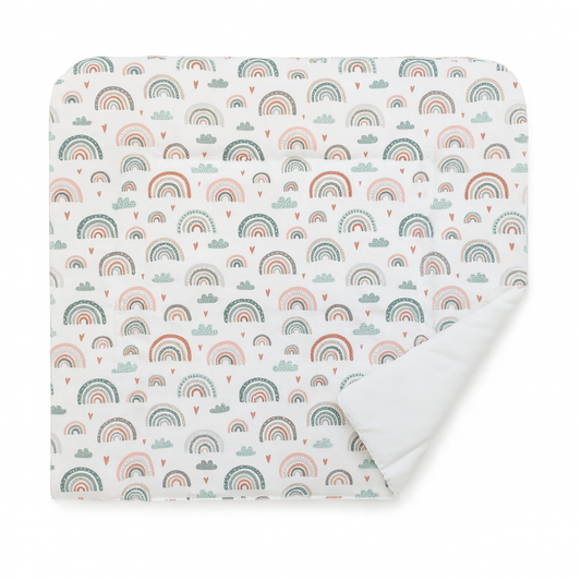 Wickelauflage zweiseitige Wickelunterlage - Wasserdicht, Premium Baumwolle,  Rosa Regenbogen, Mädchen Baby Kinder 75x75 cm