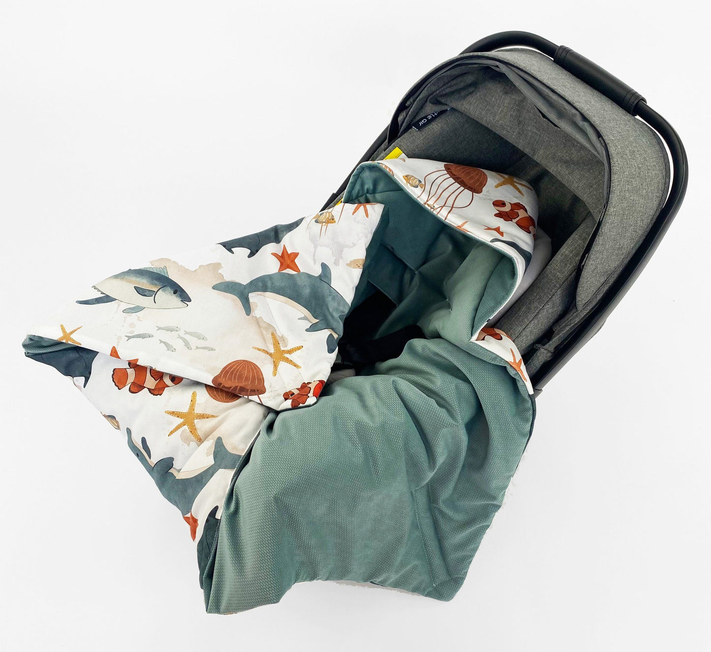 Einschlagdecke für Babyschale Autositz Universal Weich Warm mit Füllung Baby Decke Salbei Ozean Junge