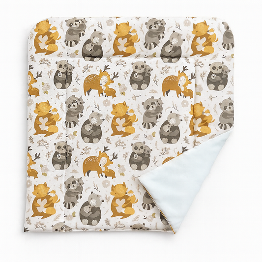 Wickelauflage zweiseitige Wickelunterlage - Wasserdicht, Premium Baumwolle, Bären,Fuchs, Jungen, Baby Kinder 75x75 cm