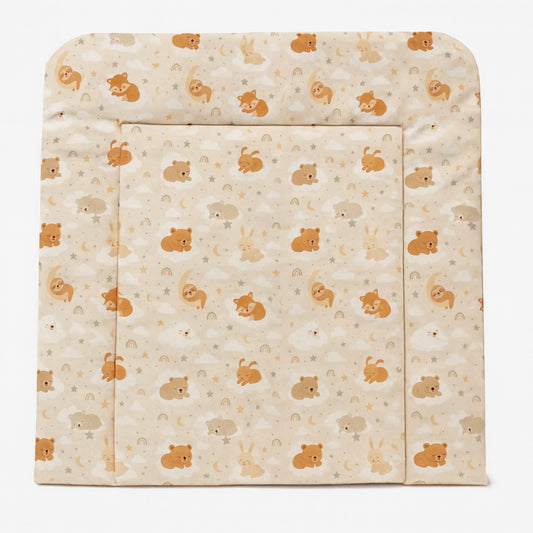 Wickelauflage zweiseitige Wickelunterlage - Wasserdicht, Premium Baumwolle, Tiere, Wolken, Baby Kinder 75x75 cm