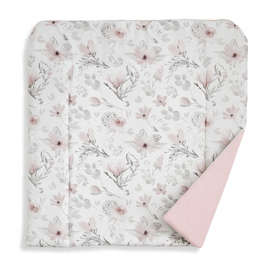 Wickelauflage zweiseitige Wickelunterlage -  Premium Baumwolle,  Rosa Flowers, Blumen,  Mädchen Baby Kinder 75x75 cm