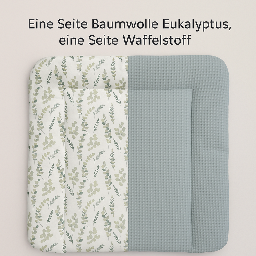 Wickelauflage zweiseitige Wickelunterlage - Premium 100% Baumwolle Salbei Eukalyptus Mädchen Junge Baby Kinder