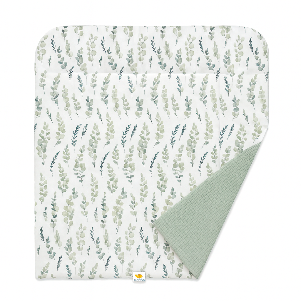 Wickelauflage zweiseitige Wickelunterlage - Premium 100% Baumwolle Salbei Eukalyptus Mädchen Junge Baby Kinder