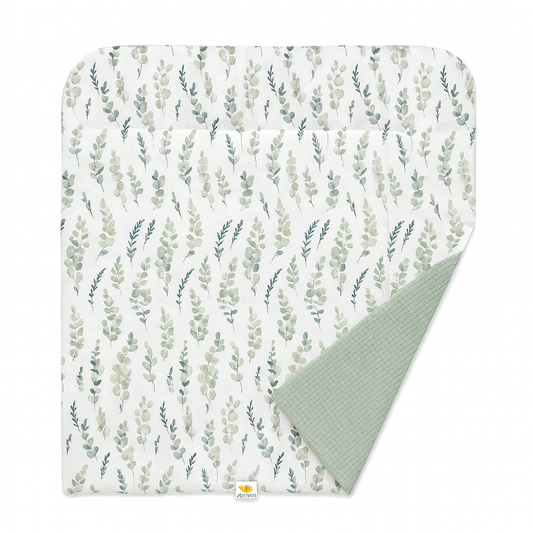 Wickelauflage zweiseitige Wickelunterlage - Premium 100% Baumwolle Salbei Eukalyptus Mädchen Junge Baby Kinder