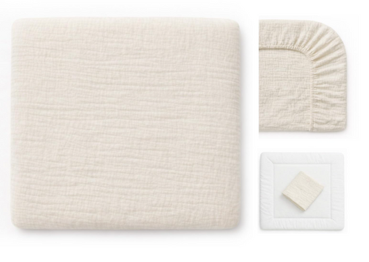Wickelauflagenbezug 100% Baumwolle Musselin Bezug für Wickelauflage 85x75 und 75x75 cm – weicher Wickeauflagenüberzug, atmungsaktiv & waschbar (cream)