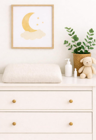 Wickelauflagenbezug 100% Baumwolle Musselin Bezug für Wickelauflage 85x75 und 75x75 cm – weicher Wickeauflagenüberzug, atmungsaktiv & waschbar (cream)