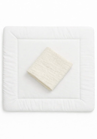 Wickelauflagenbezug 100% Baumwolle Musselin Bezug für Wickelauflage 85x75 und 75x75 cm – weicher Wickeauflagenüberzug, atmungsaktiv & waschbar (cream)