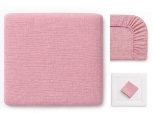 Wickelauflagenbezug 100% Baumwolle Musselin Bezug für Wickelauflage 85x75 und 75x75 cm – weicher Wickeauflagenüberzug, atmungsaktiv & waschbar (rosa)