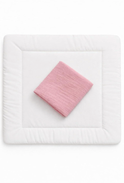 Wickelauflagenbezug 100% Baumwolle Musselin Bezug für Wickelauflage 85x75 und 75x75 cm – weicher Wickeauflagenüberzug, atmungsaktiv & waschbar (rosa)