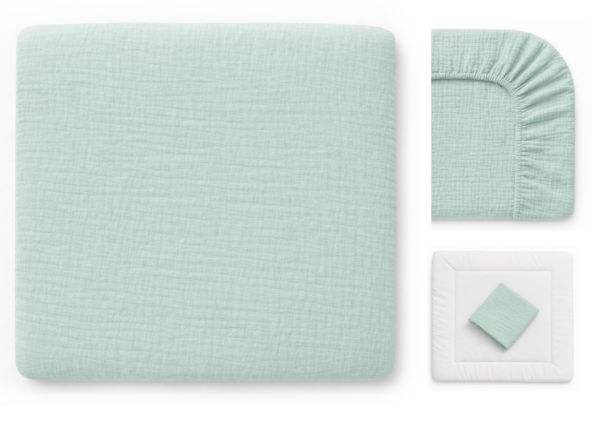 Wickelauflagenbezug 100% Baumwolle Musselin Bezug für Wickelauflage 85x75 und 75x75 cm – weicher Wickeauflagenüberzug, atmungsaktiv & waschbar (mint)