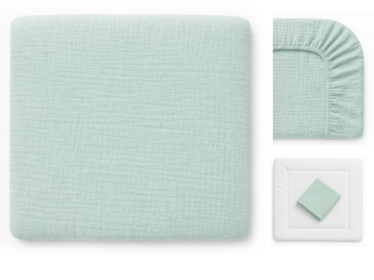 Wickelauflagenbezug 100% Baumwolle Musselin Bezug für Wickelauflage 85x75 und 75x75 cm – weicher Wickeauflagenüberzug, atmungsaktiv & waschbar (mint)