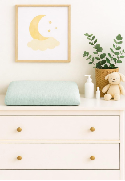 Wickelauflagenbezug 100% Baumwolle Musselin Bezug für Wickelauflage 85x75 und 75x75 cm – weicher Wickeauflagenüberzug, atmungsaktiv & waschbar (mint)