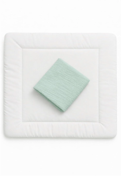 Wickelauflagenbezug 100% Baumwolle Musselin Bezug für Wickelauflage 85x75 und 75x75 cm – weicher Wickeauflagenüberzug, atmungsaktiv & waschbar (mint)