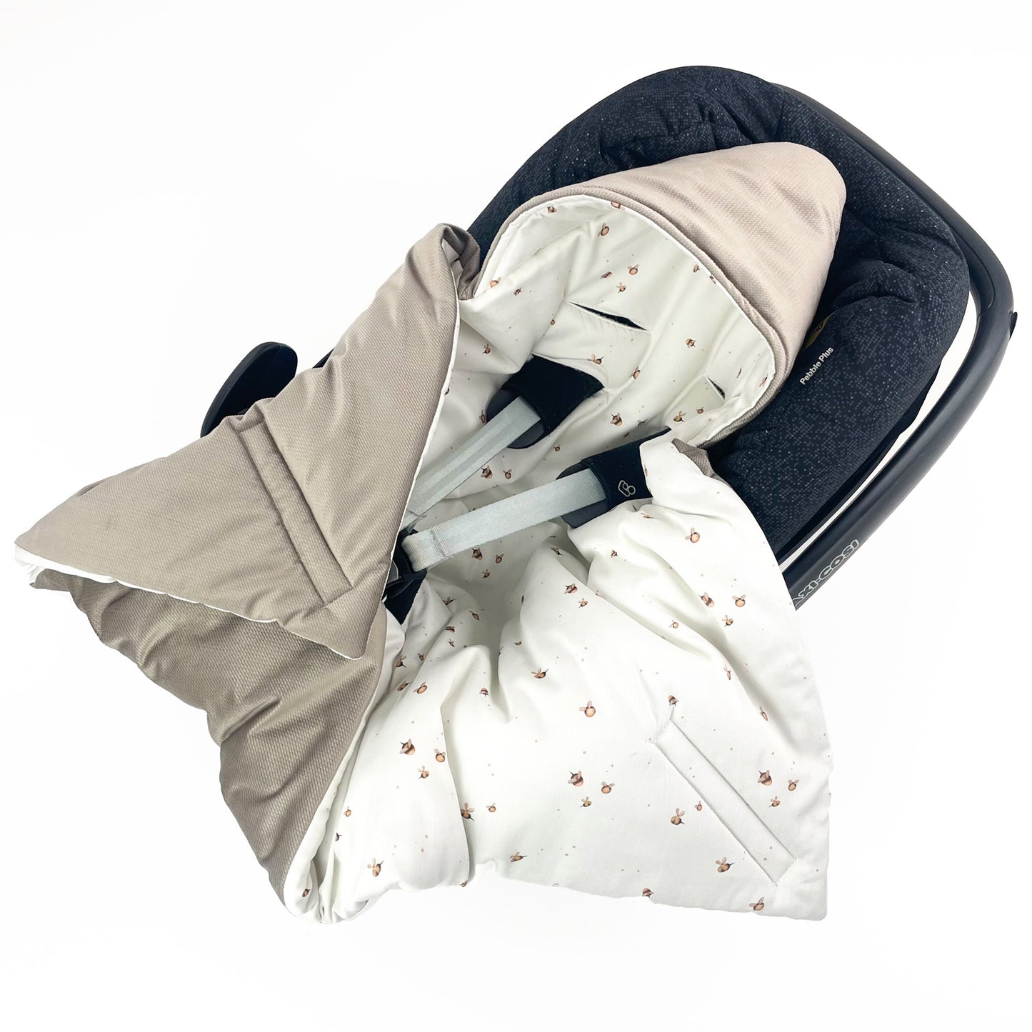 Einschlagdecke für Babyschale Autositz Universal Weich Warm mit Füllung Baby Decke Beige Biene Bee Mädchen Junge