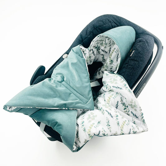 Einschlagdecke für Babyschale Autositz Universal Weich Warm mit Füllung Baby Decke Salbei Eukalyptus Mädchen Junge