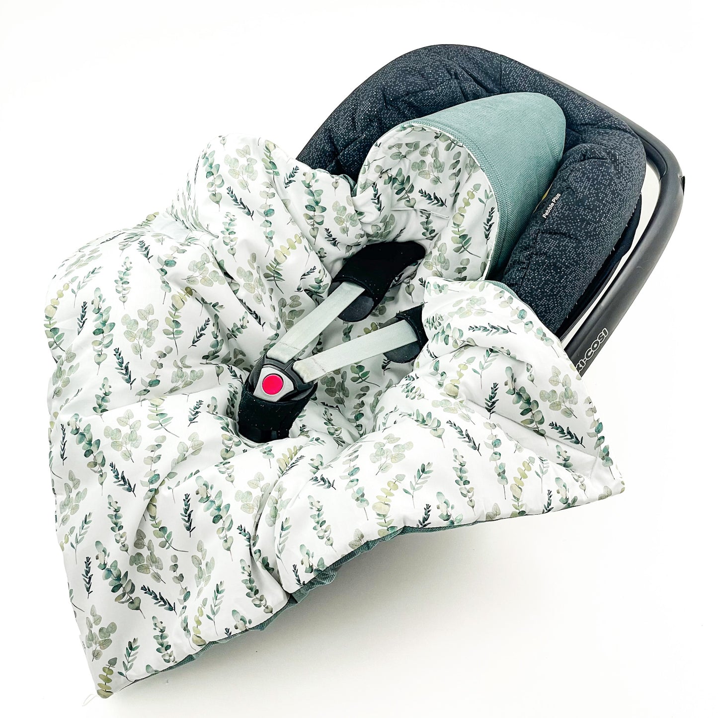 Einschlagdecke für Babyschale Autositz Universal Weich Warm mit Füllung Baby Decke Salbei Eukalyptus Mädchen Junge