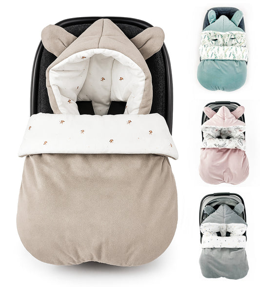 Winterfußsack Fußsack Babyschale Winter Herbst Babyfußsack warm, Einschlagdecke Baby Kinderwagen Bett Wiege Buggy universal 3-Punt und 5-Punkt Gurt BEIGE
