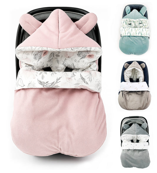 Winterfußsack Fußsack Babyschale Winter Herbst Babyfußsack warm, Einschlagdecke Baby Kinderwagen Bett Wiege Buggy universal 3-Punkt und 5-Punkt Gurt ROSA