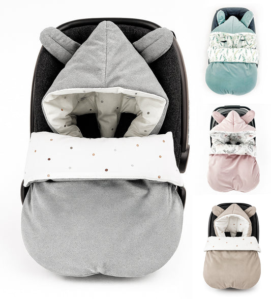 Winterfußsack Fußsack Babyschale Winter Herbst Babyfußsack warm, Einschlagdecke Baby Kinderwagen Bett Wiege Buggy universal 3-Punkt und 5-Punkt Gurt GRAU